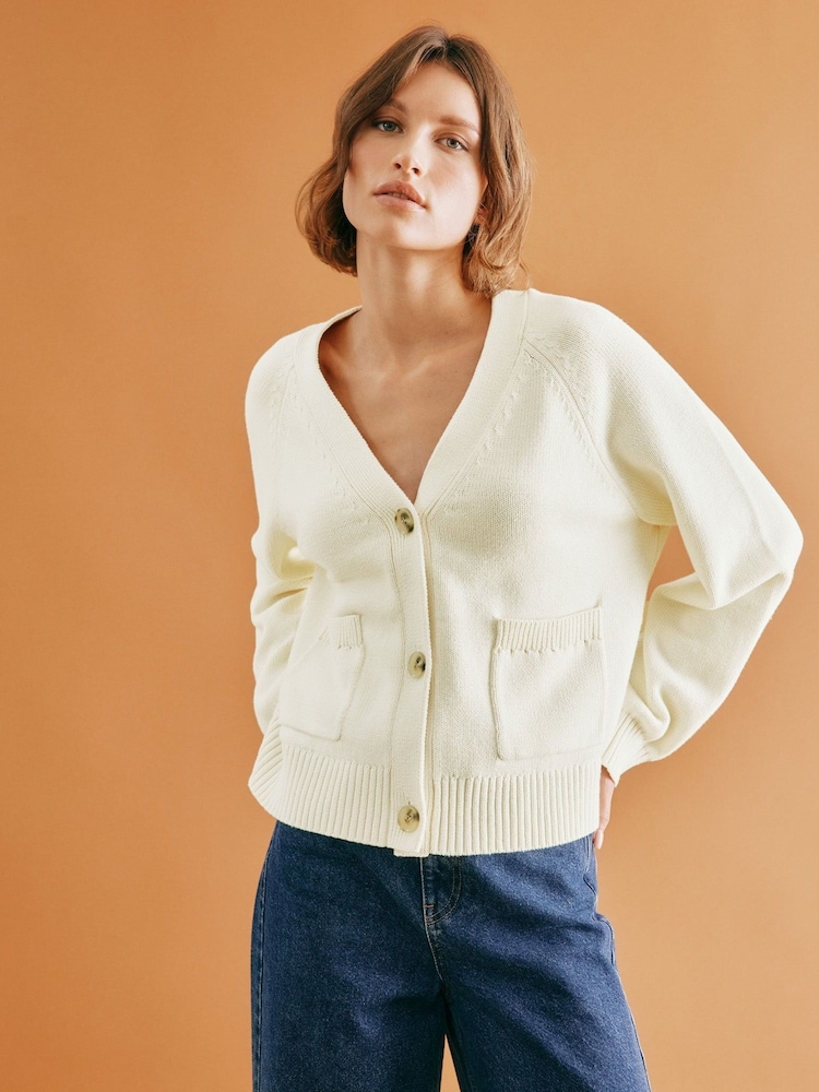 Albaray Relaxed V-Neck 100% Cotton Cardigan - Image 1 of 3 Albaray Relaxed V-Neck 100% Cotton Cardigan - Image 1 of 3