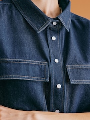 Albaray Blue Dark Denim Short Sleeve 100% Cotton Shirt - Image 3 of 5