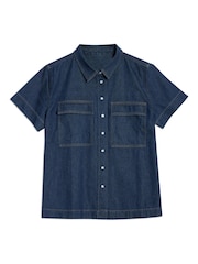 Albaray Blue Dark Denim Short Sleeve 100% Cotton Shirt - Image 5 of 5