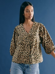 Albaray Animal 100% Cotton Wrap Brown Top - Imagen 1 de 4