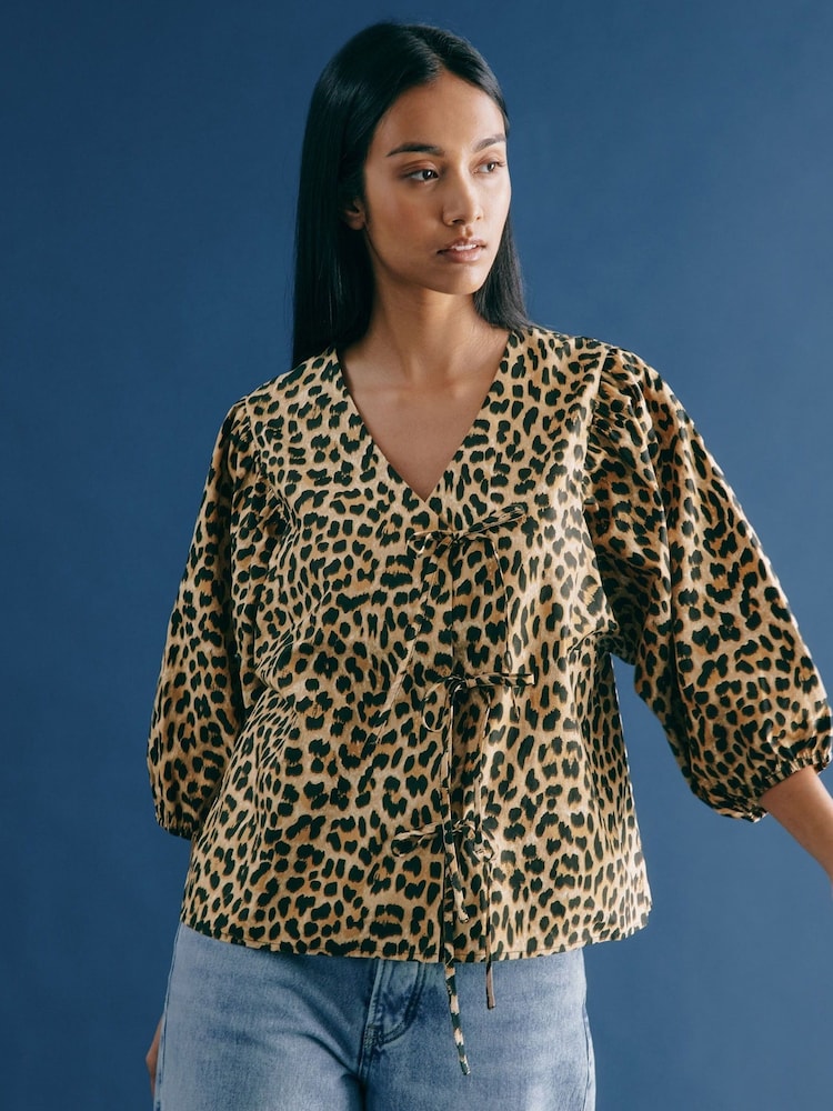 Albaray Animal 100% Cotton Wrap Brown Top - Image 1 of 4 Albaray Animal 100% Cotton Wrap Brown Top - Image 1 of 4