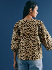 Albaray Animal 100% Cotton Wrap Brown Top - Imagen 2 de 4