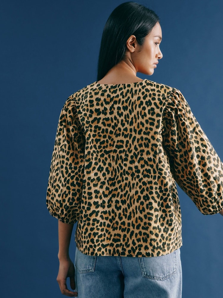 Albaray Animal 100% Cotton Wrap Brown Top - Imagen 2 de 4