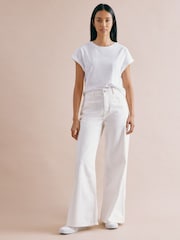 Albaray Cream Full Length Wide Leg 100% Cotton Jeans - Image 1 of 4