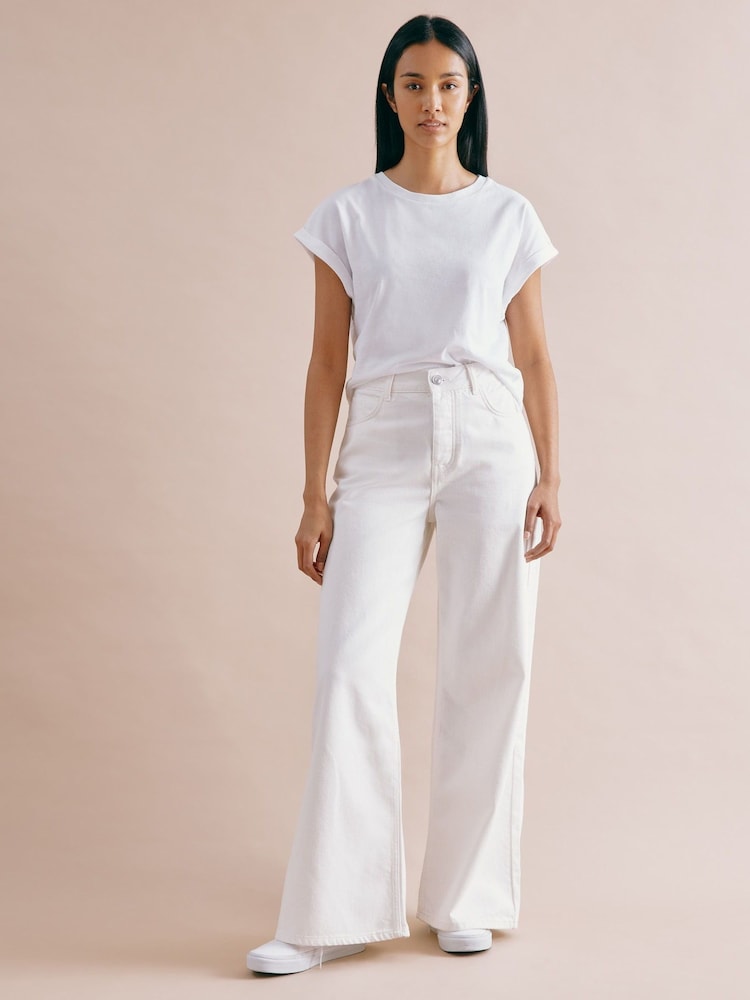 Albaray Cream Full Length Wide Leg 100% Cotton Jeans - Image 1 of 4