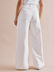 Albaray Cream Full Length Wide Leg 100% Cotton Jeans - Image 2 of 4