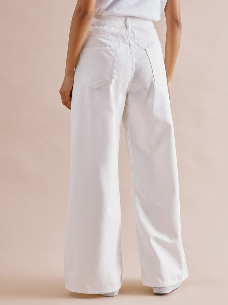 Albaray Cream Full Length Wide Leg 100% Cotton Jeans - Image 2 of 4
