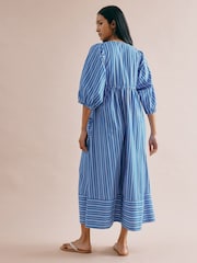Albaray Blue Stripe V-Neck Midi Dress - Image 2 of 4
