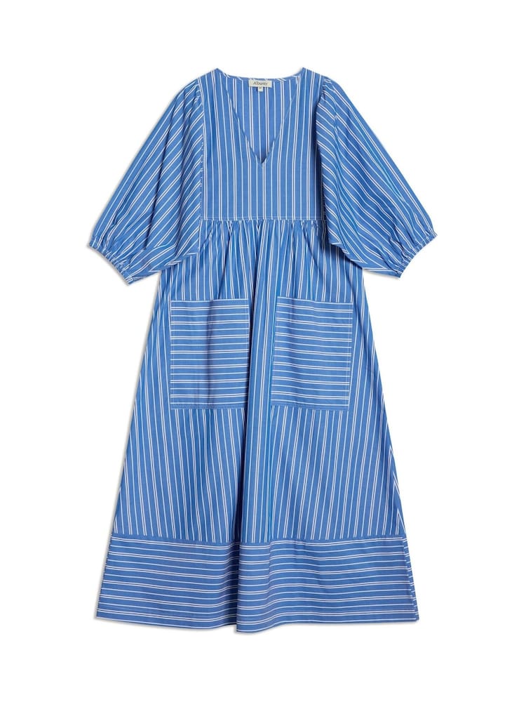 Albaray Blue Stripe V-Neck Midi Dress - Image 4 of 4