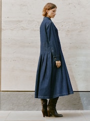 Albaray Denim Blue Pleated 100% Cotton Shirt Dress - Image 2 of 4