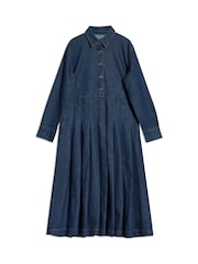 Albaray Denim Blue Pleated 100% Cotton Shirt Dress - Image 4 of 4