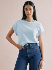 Azul - Albaray 100% Cotton Roll Back T-Shirt - Imagen 1 de 4