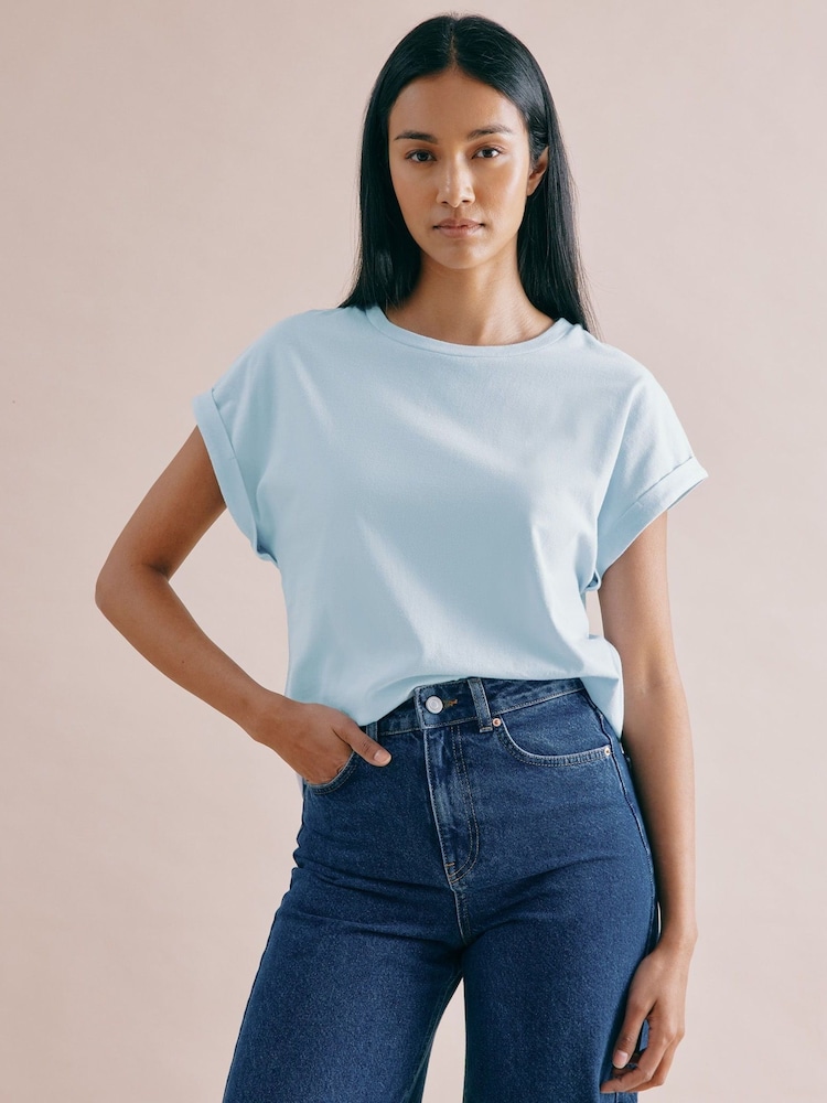 Azul - Albaray 100% Cotton Roll Back T-Shirt - Imagen 1 de 4