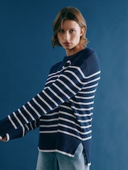 Albaray Blue Breton 100% Cotton Stripe Jumper - Image 1 of 4