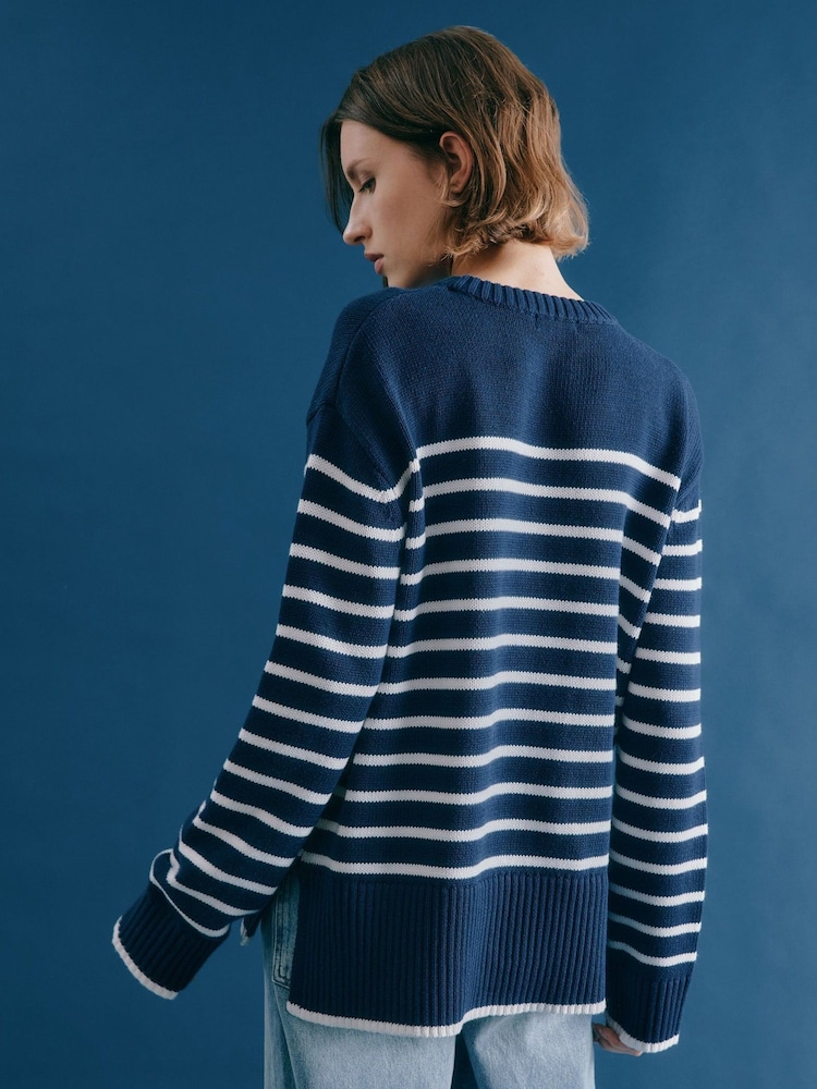Albaray Blue Breton 100% Cotton Stripe Jumper - Image 2 of 4
