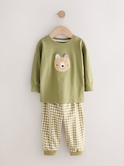 Olive Green/Stone/Ecru Animal Check Woven Bottom Pyjamas 3 Pack (9mths-8yrs) - Image 10 of 13