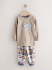 Olive Green/Stone/Ecru Animal Check Woven Bottom Pyjamas 3 Pack (9mths-8yrs) - Image 5 of 7