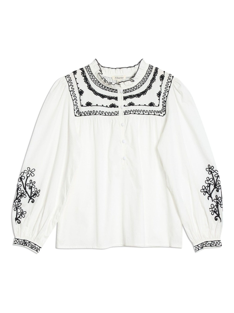 Albaray Cream Embroidered 100% Cotton Blouse - Image 4 of 4
