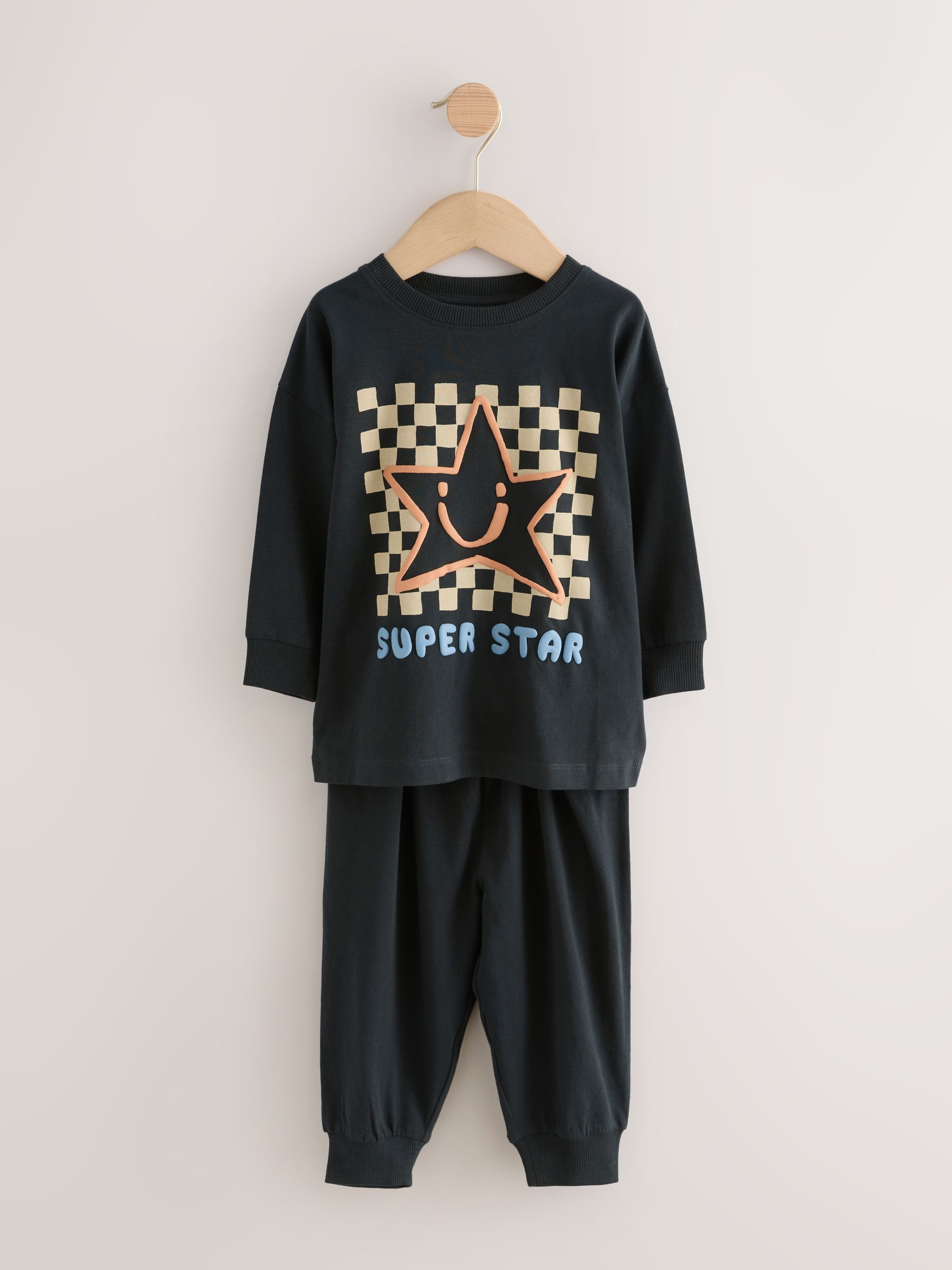 Buy Multi Star and Checkerboard Oversized Pyjamas 3 Pack (9mths-10yrs ...