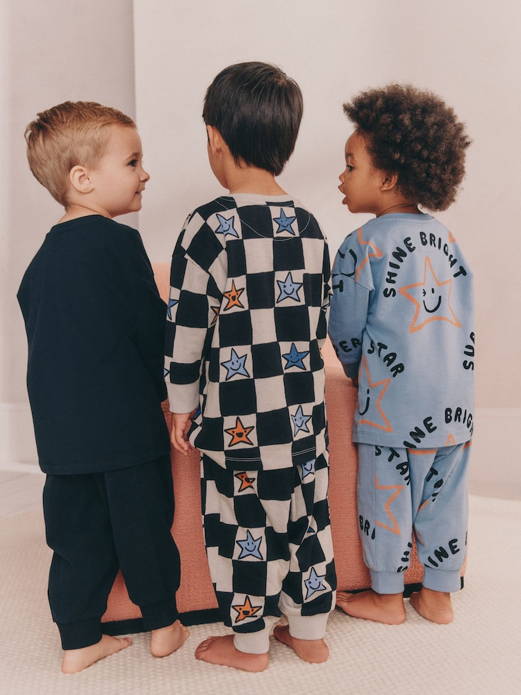 Multi Star and Checkerboard Oversized Pyjamas 3 Pack (9mths-10yrs) - Image 2 of 13