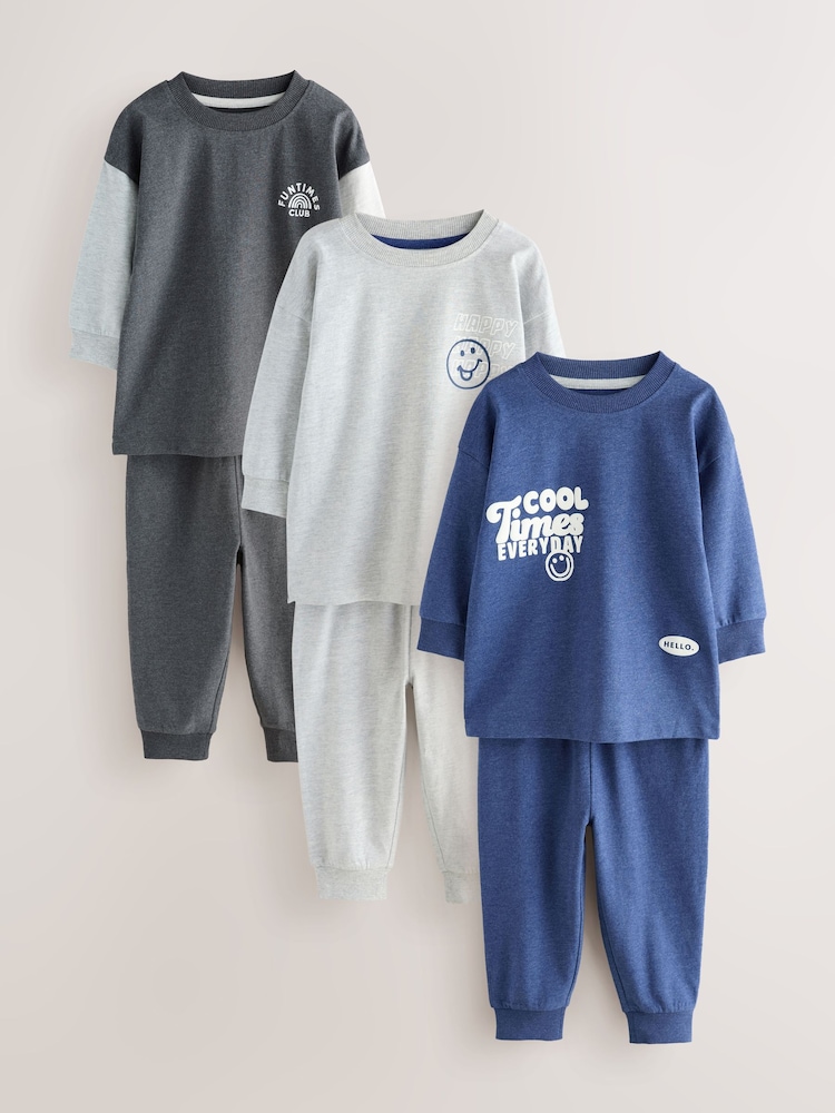 Blau / Grau Slogan - Relaxed Fit Pyjamas im 3er-Pack (9 Monate bis 10 Jahre) - Bild 1 von 7