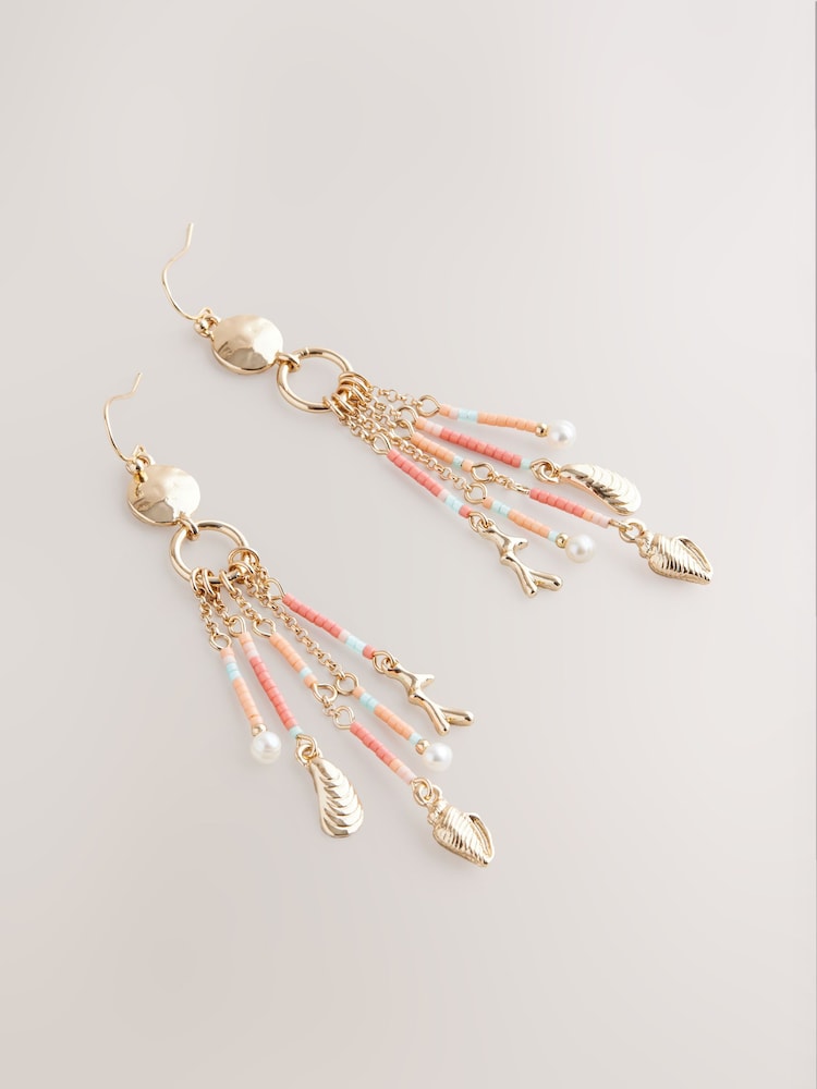 Orange - Boucles d’oreilles à franges avec perles - Image 1 de 3