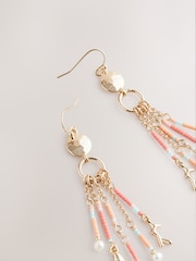 Orange - Boucles d’oreilles à franges avec perles - Image 2 de 3