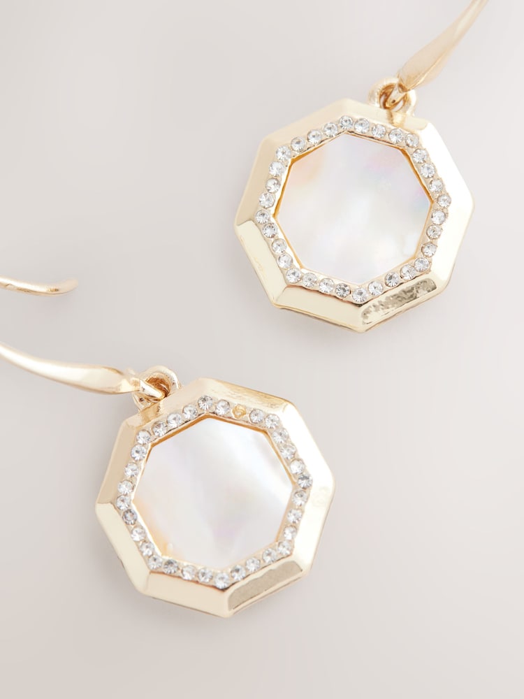 Goudkleurig - Mother Of Pearl Octagon Drop Earrings - Image 2 of 3