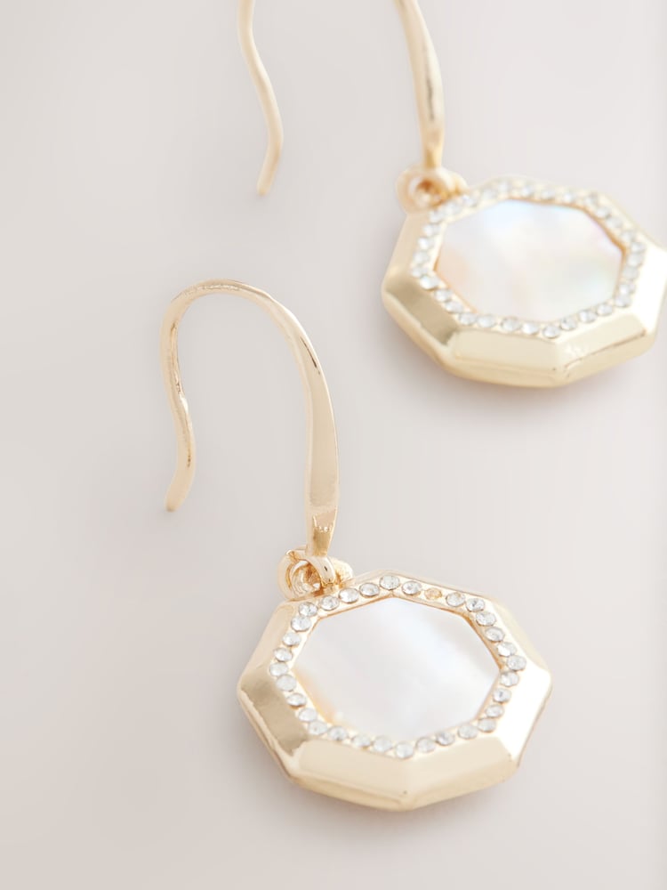 Goudkleurig - Mother Of Pearl Octagon Drop Earrings - Image 3 of 3