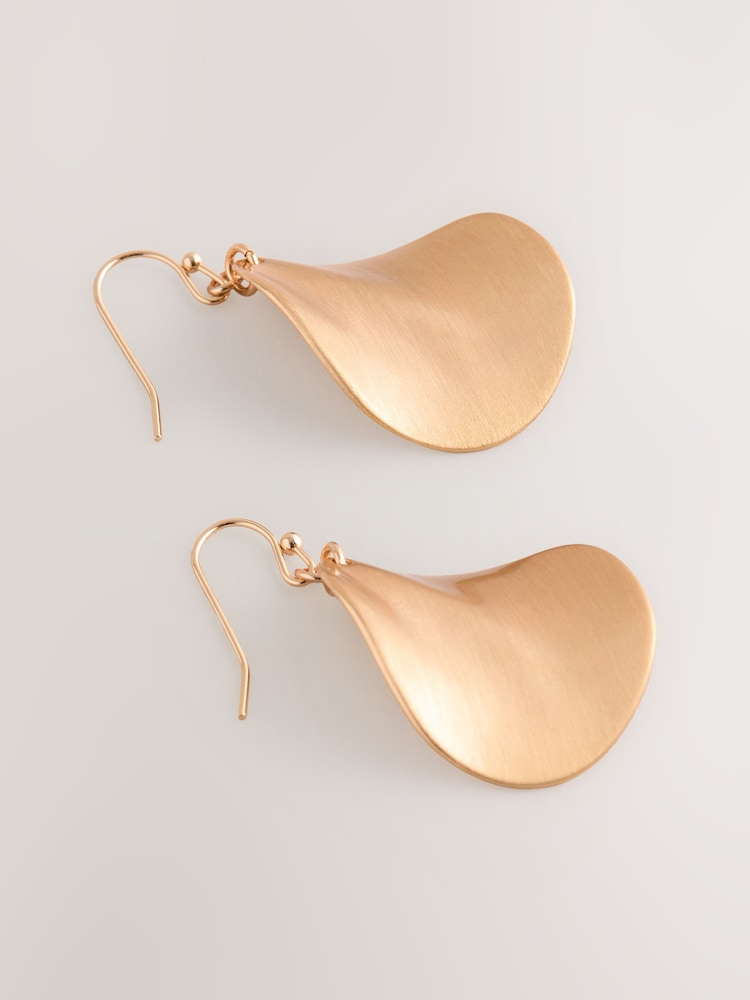 Gold Tone Wave Petal Drop Earrings - Image 2 of 4