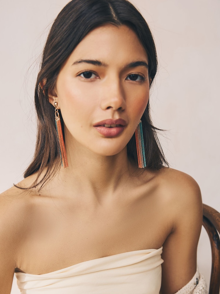 Multi Coloured Ball Chain Drop Earrings - Image 2 of 2