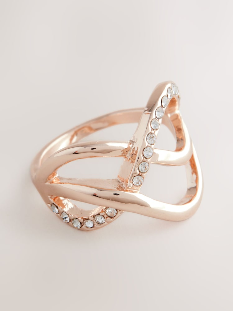 Rose Gold Tone Pave Twist Ring - Image 1 of 3 Rose Gold Tone Pave Twist Ring - Image 1 of 3