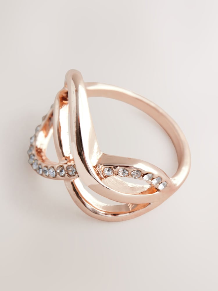 Rose Gold Tone Pave Twist Ring - Image 3 of 3 Rose Gold Tone Pave Twist Ring - Image 3 of 3