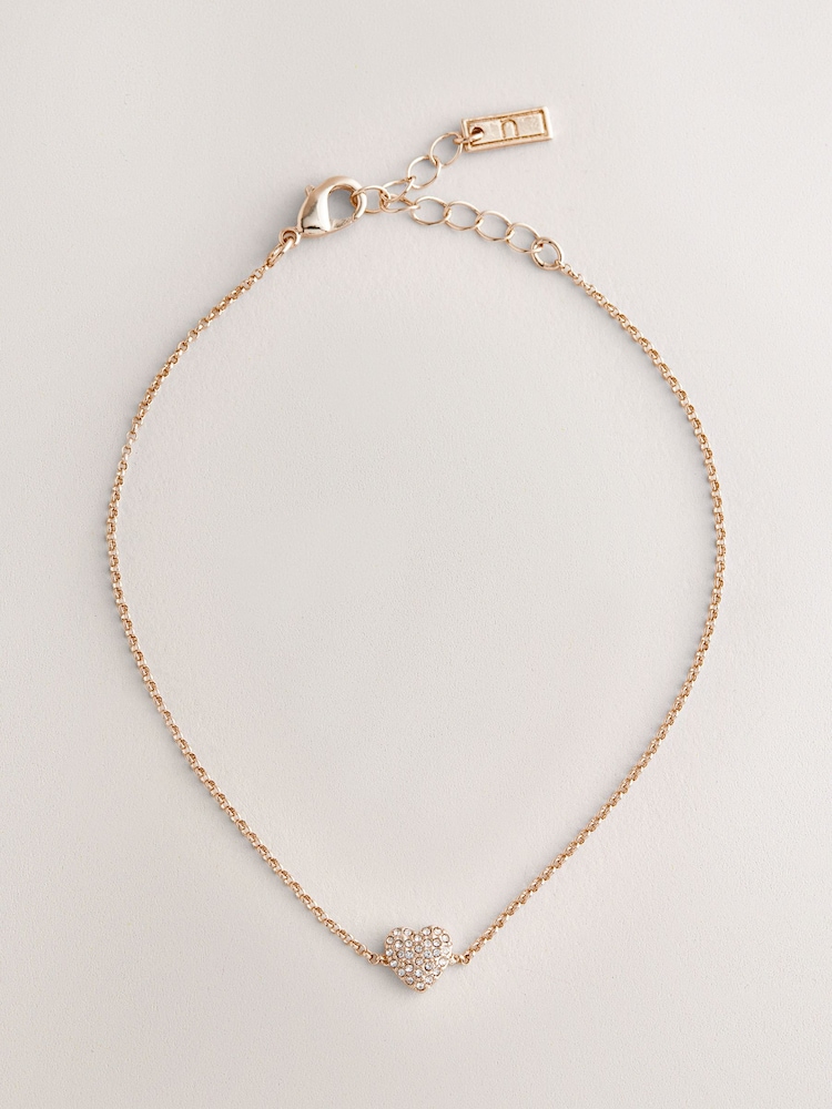 Gold Tone Pave Heart Anklet - Image 1 of 3
