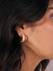 Gold Tone Ridged Hoop Earrings - Image 2 of 5