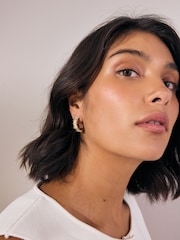 Gold Tone Ridged Hoop Earrings - Image 3 of 5