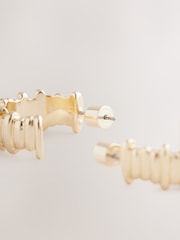 Gold Tone Ridged Hoop Earrings - Image 5 of 5