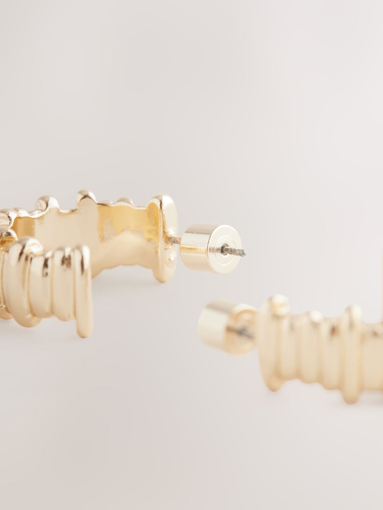 Gold Tone Ridged Hoop Earrings - Image 5 of 5