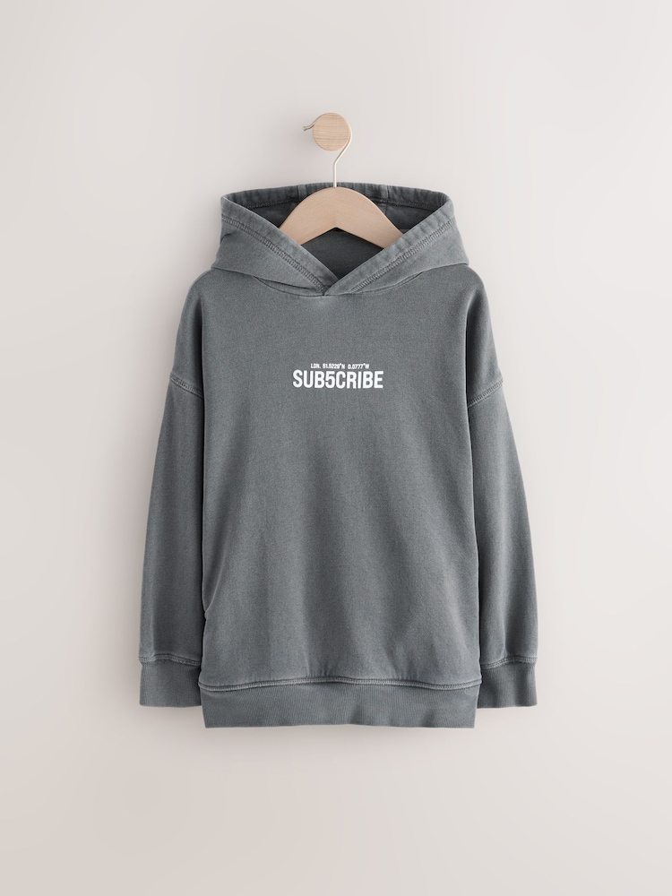 Grey Washed Hoodie Subscribe Hoodie (3-16yrs) - Image 1 of 4