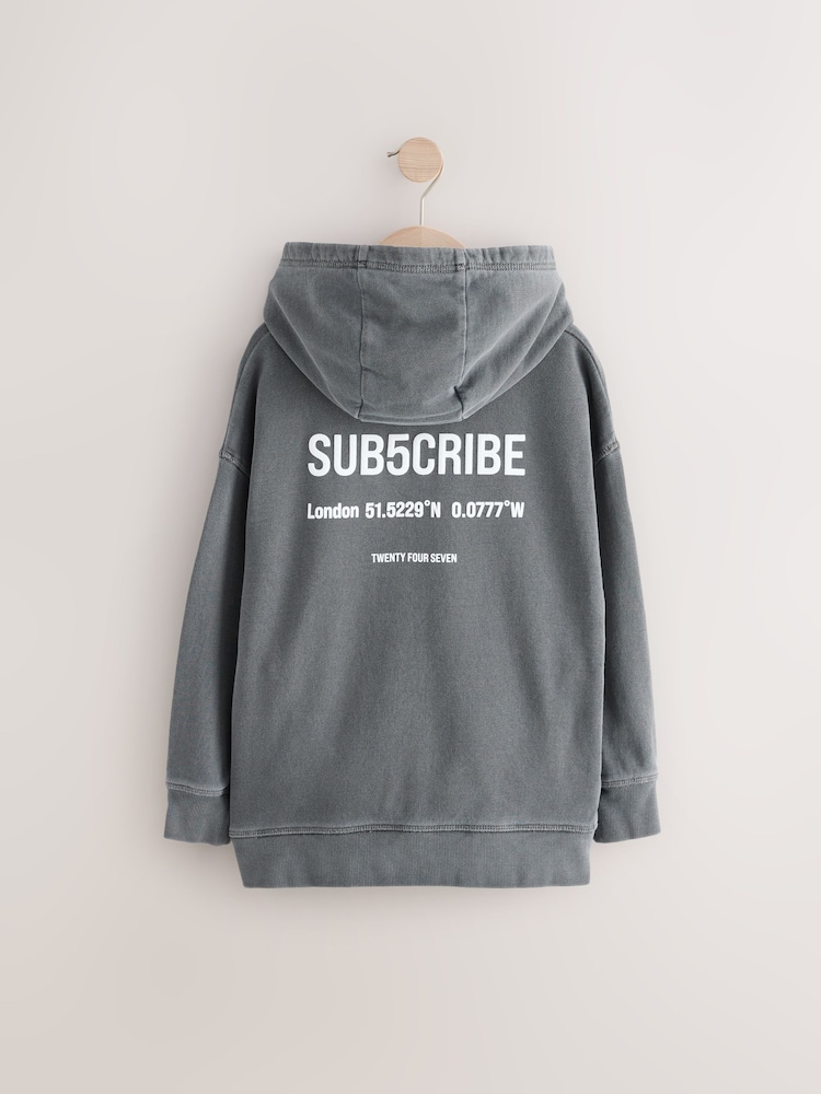 Grey Washed Hoodie Subscribe Hoodie (3-16yrs) - Image 2 of 4