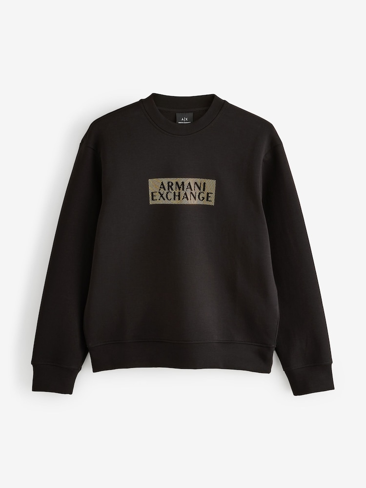 Armani Exchange Regular Fit Logo Black Sweat Top Jumper - Imagen 1 de 3