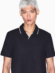 Camisa polo Armani Exchange Regular Fit com logotipo azul - Imagem 3 de 5