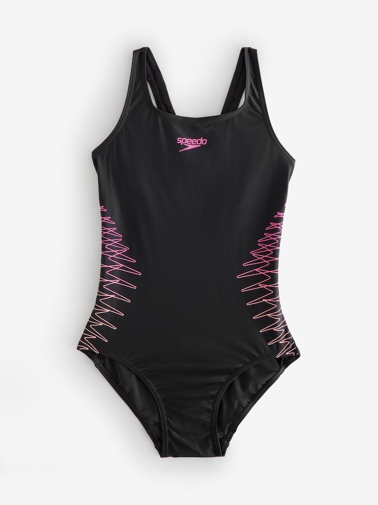 Speedo Black Placement Muscleback Swimsuit - Image 1 of 1