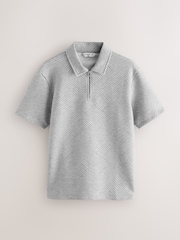 Grey Quilt Zip Neck Polo Shirt - Image 1 of 1