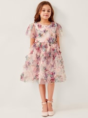 Monsoon Pink Roma Floral Print Ruffle Dress - Image 1 of 3