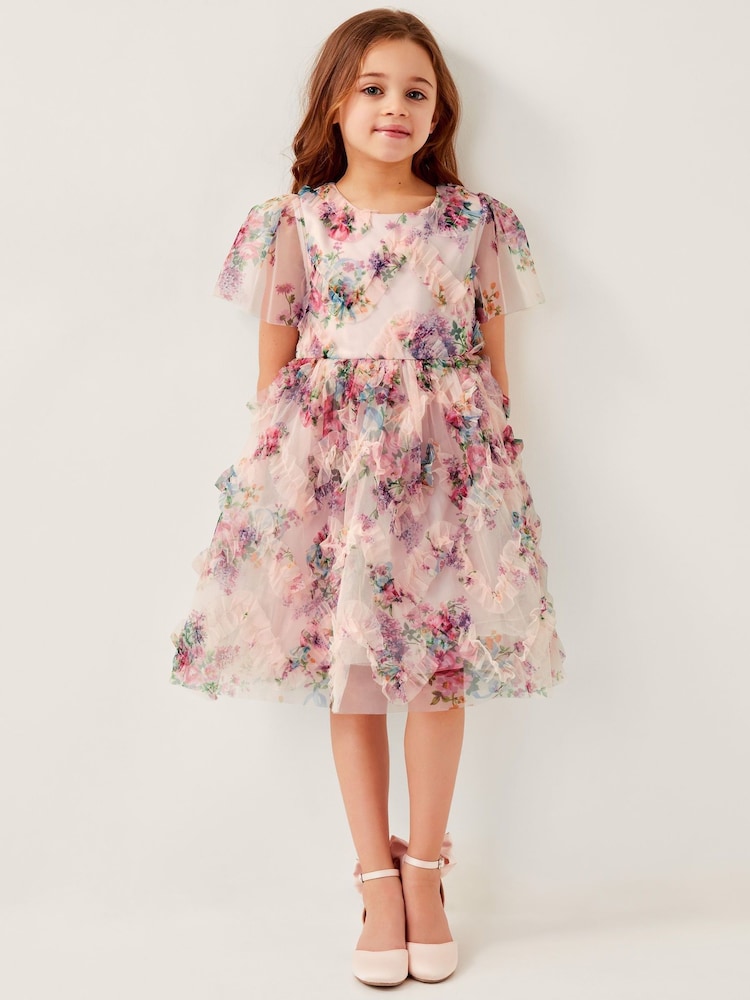 Monsoon Pink Roma Floral Print Ruffle Dress - Image 1 of 3
