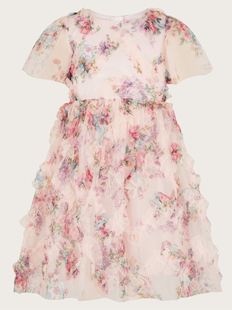 Monsoon Pink Roma Floral Print Ruffle Dress - Image 2 of 3