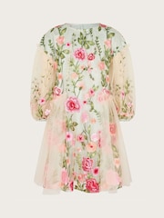 Monsoon Green Heather Long Sleeve Floral Print Embroidered Dress - Image 2 of 4