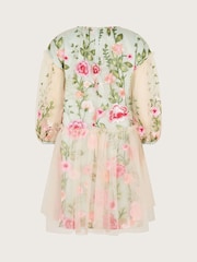 Monsoon Green Heather Long Sleeve Floral Print Embroidered Dress - Image 3 of 4