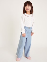 Monsoon Blue 100% Cotton Wide Leg Chambray Trousers - Image 1 of 4